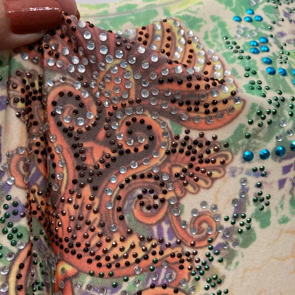 Aces Design Retro Tunic Top High waist Embellished Pullover Lightweight Multi XL - Picture 10 of 10